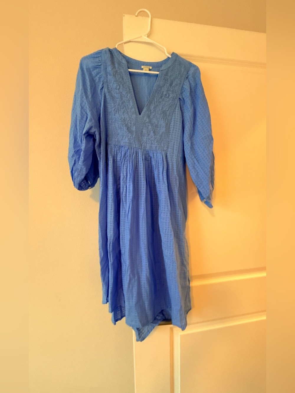 Sundance Light Blue Embroidered V-Neck Dress